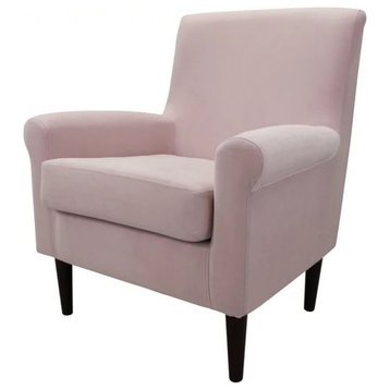 Contemporary Accent Chair, Padded Upholstered Seat & Rolled Arms, Pink