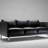 Kubo 3-Seat Sofa, Black Leather, Black