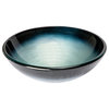 Silver and Blue Rings Glass Vessel Sink for Bathroom, 16.375 Inch