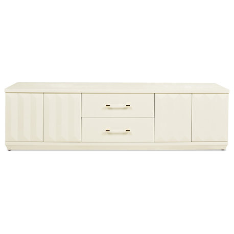 Facino 71" Modern Storage TV Stand, White Lacquer Birchwood