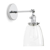 Industrial Vintage Single Sconce With Oval Cone Clear Glass Shade, Chrome