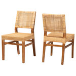 Wholesale Interiors - Lesia Bohemian Natural Brown Rattan, Walnut Brown Finish Wood Dining Chair Set - Fashion a cherished arrangement for every meal with the delightful Lesia dining chair. Made in Indonesia, this chair is comprised of a study mango wood frame wrapped in natural rattan. The square backrest forms a crisp silhouette, while woven detailing highlights the intricate craftsmanship of the piece. The Lesia will arrive fully assembled and features an angled backrest and legs for stable yet cozy support. Perfect for indulging with friends and family, the Lesia dining chair elevates any occasion.