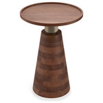 Simpli Home - Kramer Solid Acacia Wood Side Table, Cognac - Perfectly blending mixed materials the sleek, streamlined Kramer Side Table offers true functionality with an artful element. The variation in tones and patterns of the solid acacia wood make each piece innately unique while the sturdy cone-shaped pedestal base adds an undeniable architectural design. Suitable for just about any room in your home, this table has a look that is meant to stand out.