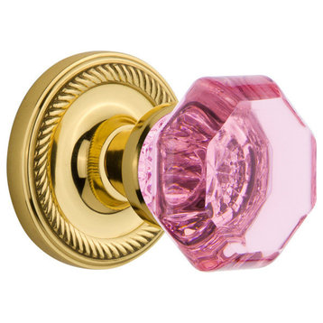 Rope Rosette Double Dummy Waldorf Pink Knob, Polished Brass