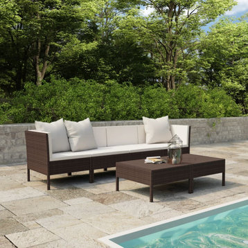 vidaXL Patio Furniture Set 6 Piece Sofa Couch with Cushions Poly Rattan Brown