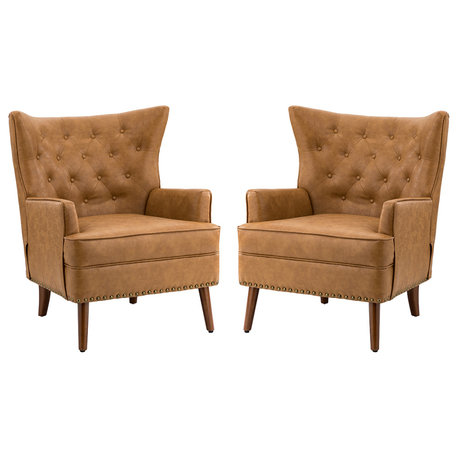 Vegan Leather Armchair Set of 2, Camel