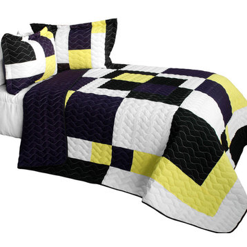 King 3PC Brand New Vermicelli-Quilted Patchwork Quilt Set Full/Queen