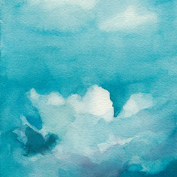 Blue Sky White Clouds Watercolor Painting - Fine Art Prints