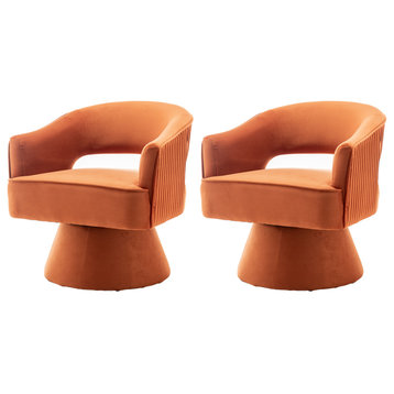 SEYNER Modren Velvet Swivel Arm Chair Set of 2,Upholstered Side Accent Chair, Orange