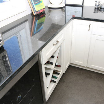 Built-in White Wine Rack and Corner Cabinetry Detail