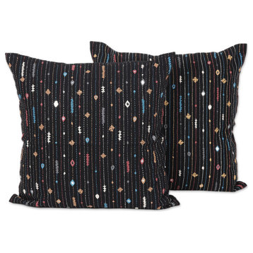 Novica Handmade Little Universes Embroidered Cotton Cushion Covers, Pair