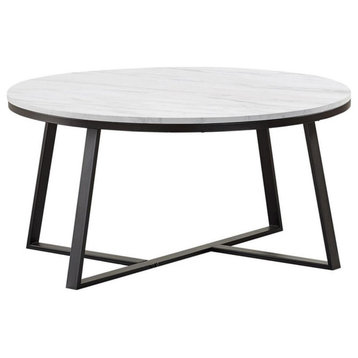 Coaster Metal Round Coffee Table in White and Matte Black