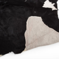 Luxury Natural Cowhide Area Rug, Handmade, Black-White, Hair-on-Hide, 6'7"x5'7" - Novelty Rugs