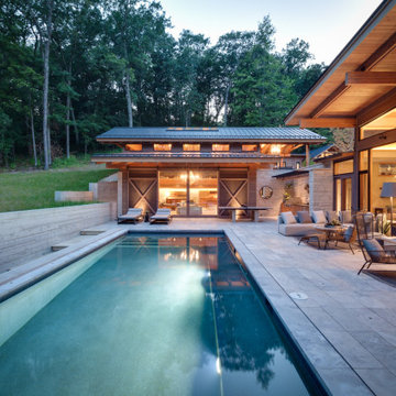 Pine Lake - Pool, Patio and Outdoor Kitchen of Private Lakeside Wisconsin Resort