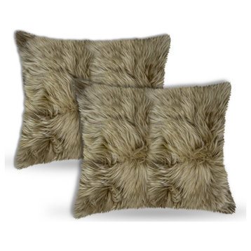 2-Pack New Zealand Sheepskin Pillow 18"x18", Taupe
