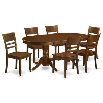 Piece Set Vancouver Table With a 17" Leaf and 6 Wood Kitchen Chairs, Espresso .