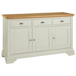 Bentley Designs - Hampstead Soft Grey and Pale Oak 3-Door Sideboard - Hampstead Soft Grey & Pale Oak 3 Door Sideboard offers elegance and practicality for any home. Soft-grey paint finish contrasts beautifully with warm American Oak veneer tops, guaranteed to make a beautiful addition to any home.