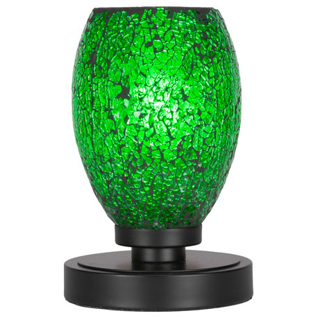 Luna Table Lamp With 5" Green Fusion Glass, Matte Black