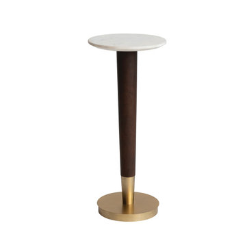 Mid-Century Acacia Wood, Metal, and Marble Martini Table, Multicolor