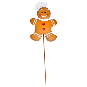 Metal Christmas Gingerbread Man on Stake, Chef Hat