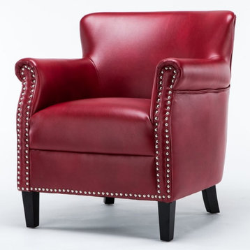Home Square 2 Piece Upholstered Faux Leather Club Chair Set in Red