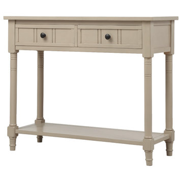 TATEUS Espresso Finish Solid Wood Console Table With Drawers, Antique Gray