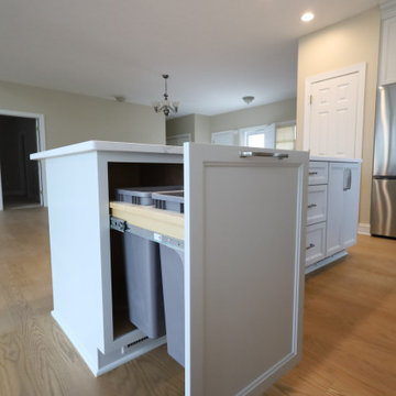 Sleek & Sophisticated: Gray Kitchen Remodel with Quartz Countertops, Marble Back