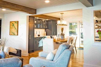 Mid-sized beach style kitchen/dining room combo photo in DC Metro with white walls