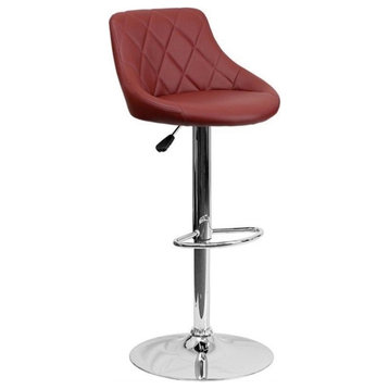 Bowery Hill Adjustable Faux Leather Quilted Bucket Seat Bar Stool in Burgundy