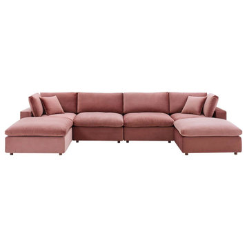 Milan Dusty Rose Down Filled Overstuffed Performance Velvet 6-Piece Sectional So