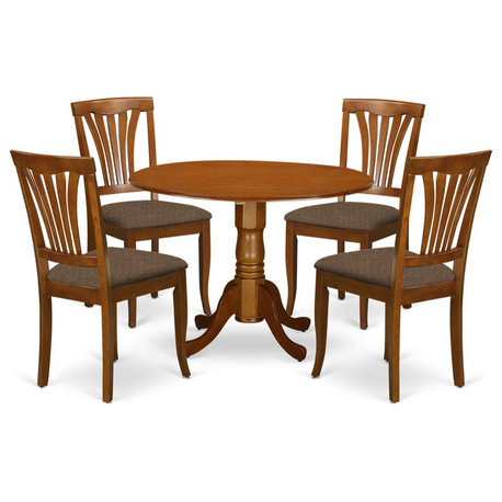 5-Piece Small Kitchen Table Set-Round Table and 4 Dining Chairs, Saddle Brown