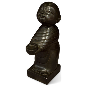 Black Stone Chinese Statue of Shaolin Temple Monk Seeking Alms