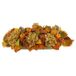 Creative Displays - Fall Arrangement with Hydrangeas, Protea and Pumpkins in a Wooden Dough Bowl - Transform your home or office into a cozy autumn oasis with this stunning arrangement that captures the essence of the season. What sets this Fall Arrangement apart is its exceptional craftsmanship and use of high-quality and durable materials. Each element has been carefully selected to ensure longevity, so you can enjoy its beauty for years to come. No more worrying about wilting flowers or fading colors; this arrangement is designed to stand the test of time.