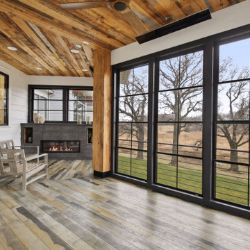 Reclaimed Weathered Antique Paneling and Timber Post in Three Season Porch