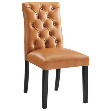 Duchess Button Tufted Vegan Leather Dining Chair, Tan