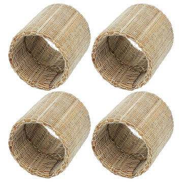 Shimmering Napkin Rings With Woven Nubby Design (Set of 4), Natural