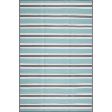 Seattle Contemporary Stripes Area Rug, Sky & Gray, 4' X 5'11''