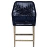 Pemberly Row 25.5" Woven Rope & Wood Counter Stools in Dark Navy