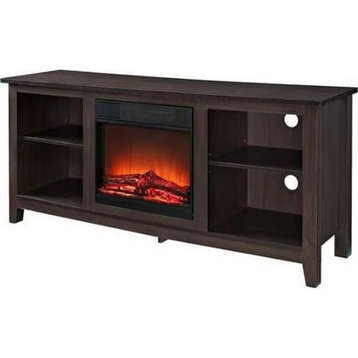 Traditional TV Stand, Fireplace With 2 Adjustable Shelves, Espresso