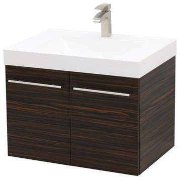 29.25" Wall Mount Vanity Sink Set, White Integrated Sink Top, Ebony