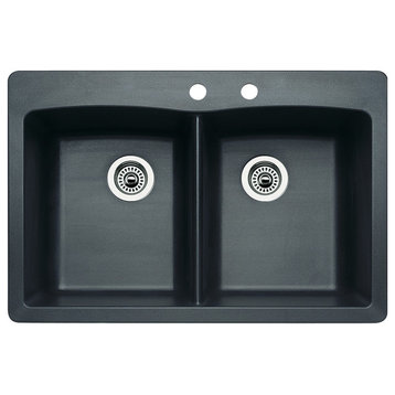 Blanco 440220-2 22"x33" Granite Double Dual-Mount Kitchen Sink, Anthracite