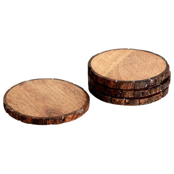 Log Cut Latest Round Wood Coasters, Set of 4