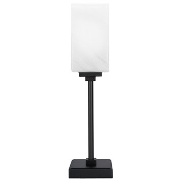 Luna Accent Lamp, Matte Black Finish, 3.5" Square White Marble Glass