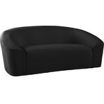 Meridian Furniture - Riley Velvet Upholstered Rounded Loveseat, Black - Go for easy, breezy style with this lovely Riley velvet love seat. The sleek black velvet is a showstopper in the living room, den, or great room, adding a casual yet modern vibe wherever you choose to use it. The velvet material feels soft and welcoming to the touch, ensuring that your leisure time is well spent in cloud-like comfort. Pair it with other items in the Riley collection, or use it on its own as a standalone piece.