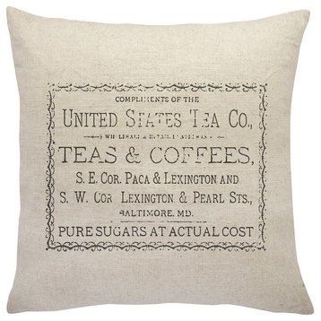 Tea & Coffee Advertisement Linen Throw Pillow