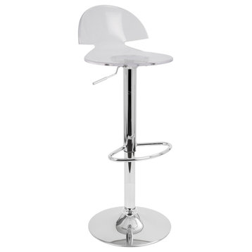 Venti Contemporary Adjustable Barstool With Swivel, Clear Acrylic