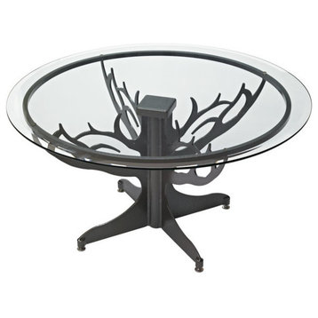 Metal Coffee Table Tree Design, 38", Weather Green Metal Finish