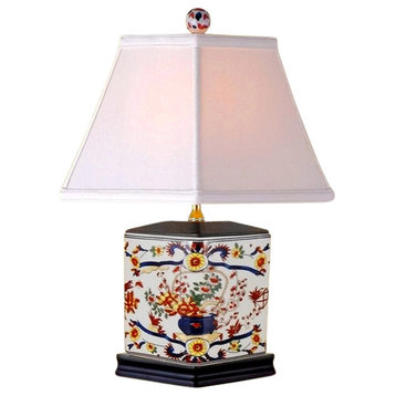 Chinese Porcelain Diamond Shaped Vase Floral Imari Motif Table Lamp 16"