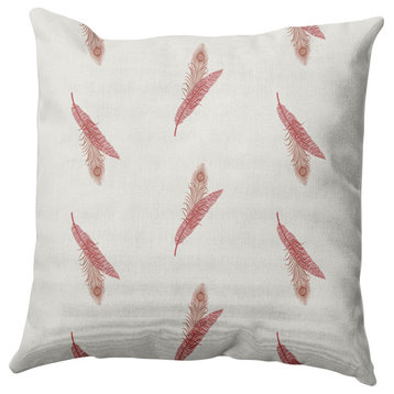 Feather Stripe Decorative Throw Pillow, Ligonberry Red, 16"x16"