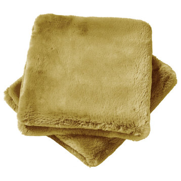 Heavy Faux Fur Throw Pillow Covers 2pcs Set, Lemon Curry, 26''x26''